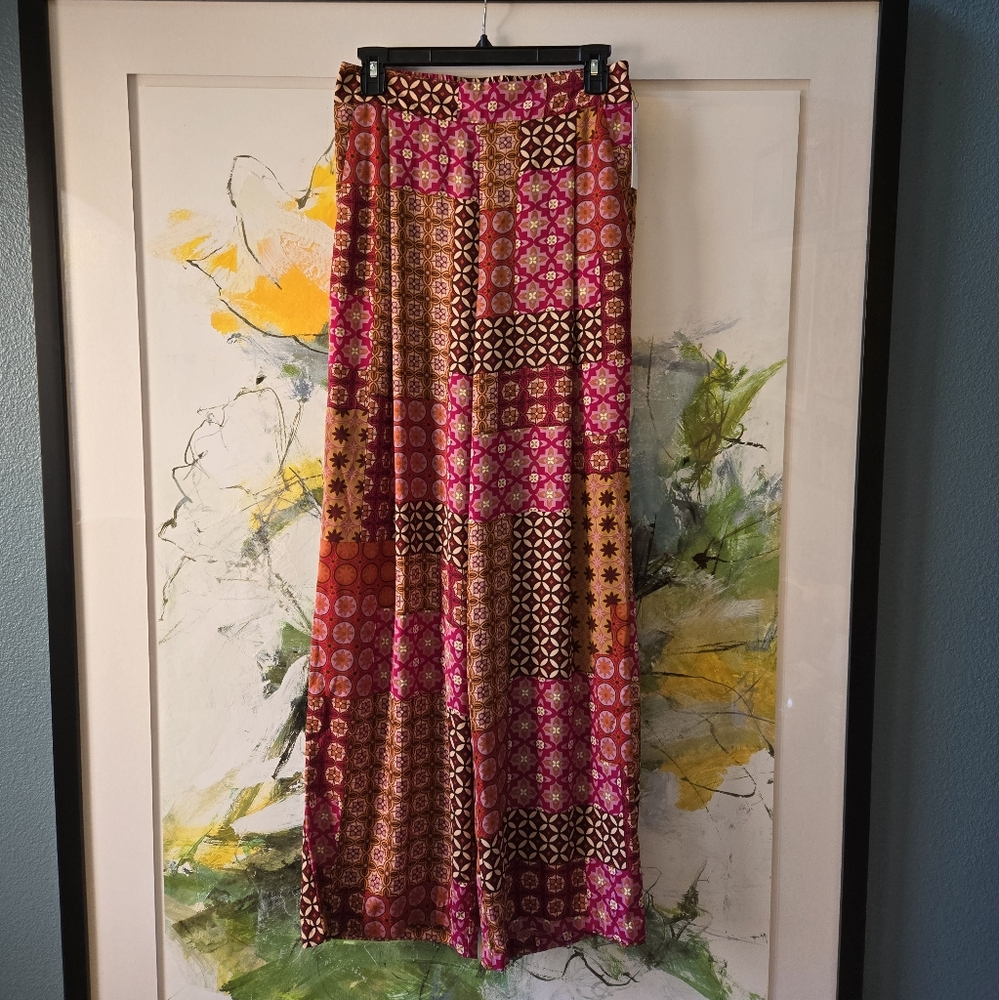 Drew Silky Wide Leg Patchwork Patterned Pants